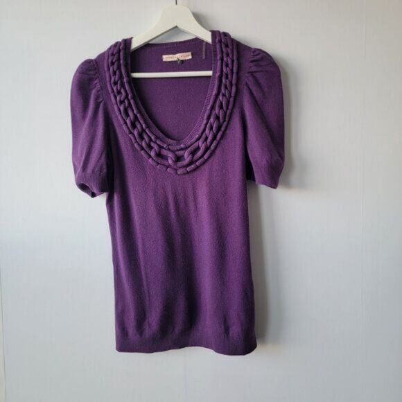 Sweaters - Rebecca Taylor womens Puff Sleeve sweater size M braided scoop neck purple